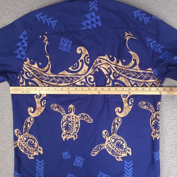 Vintage RJC Hawaiian Shirt Mens Large Blue‎ Tribal Turtle Button Down USA Made - Picture 12 of 15